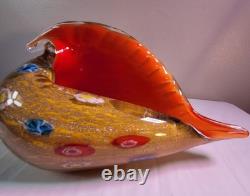Vintage Murano Millefiori Conch Shell Art Glass Gold & Silver Flecks 10.25