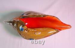 Vintage Murano Millefiori Conch Shell Art Glass Gold & Silver Flecks 10.25