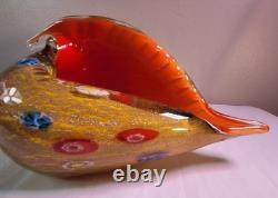 Vintage Murano Millefiori Conch Shell Art Glass Gold & Silver Flecks 10.25