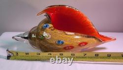 Vintage Murano Millefiori Conch Shell Art Glass Gold & Silver Flecks 10.25