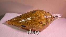 Vintage Murano Millefiori Conch Shell Art Glass Gold & Silver Flecks 10.25