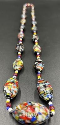 Vintage Murano Millefiori Glass Bead Necklace Black Base, Multicolour Confetti