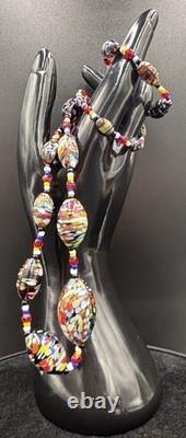 Vintage Murano Millefiori Glass Bead Necklace Black Base, Multicolour Confetti
