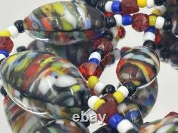 Vintage Murano Millefiori Glass Bead Necklace Black Base, Multicolour Confetti