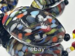 Vintage Murano Millefiori Glass Bead Necklace Black Base, Multicolour Confetti