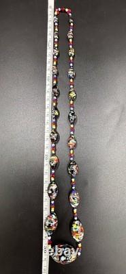 Vintage Murano Millefiori Glass Bead Necklace Black Base, Multicolour Confetti