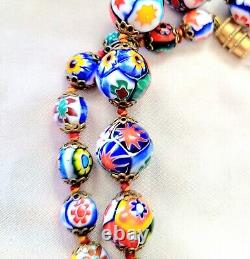 Vintage Murano Millefiori Glass Bead Necklace Earrings Set