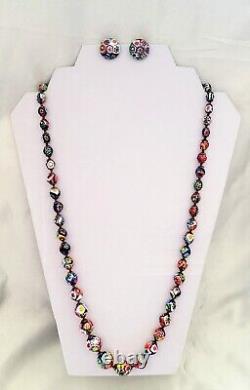 Vintage Murano Millefiori Glass Bead Necklace Earrings Set