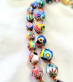 Vintage Murano Millefiori Glass Bead Necklace Earrings Set