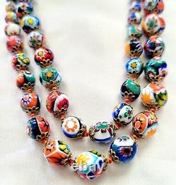 Vintage Murano Millefiori Glass Bead Necklace Earrings Set