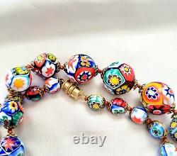 Vintage Murano Millefiori Glass Bead Necklace Earrings Set