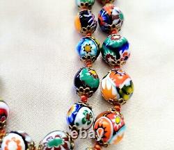 Vintage Murano Millefiori Glass Bead Necklace Earrings Set