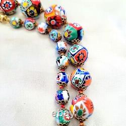 Vintage Murano Millefiori Glass Bead Necklace Earrings Set