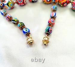 Vintage Murano Millefiori Glass Bead Necklace Earrings Set