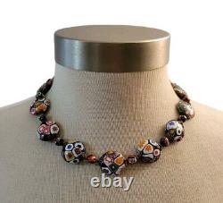 Vintage Murano Millefiori Glass Beaded Necklace Multicolored 18