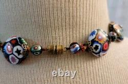 Vintage Murano Millefiori Glass Beaded Necklace Multicolored 18