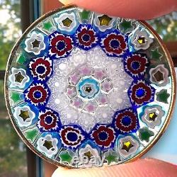 Vintage Murano Millefiori Glass Brooch Colorful Kaleidoscope Sterling Vermeil