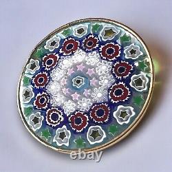 Vintage Murano Millefiori Glass Brooch Colorful Kaleidoscope Sterling Vermeil