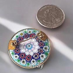 Vintage Murano Millefiori Glass Brooch Colorful Kaleidoscope Sterling Vermeil