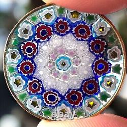 Vintage Murano Millefiori Glass Brooch Colorful Kaleidoscope Sterling Vermeil