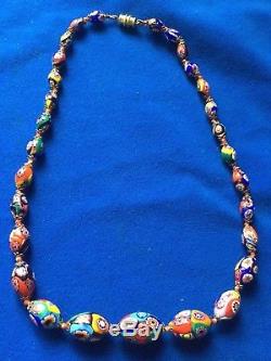 Vintage Murano Millefiori Gloss Glass Beaded Knotted Necklace 53 Gm -Wed Bride