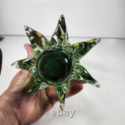 Vintage Murano Millefiori Handblown Glass Christmas Tree Green Center 9 X 5