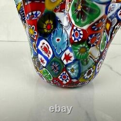Vintage Murano Millefiori Handkerchief Vase Venetian Hand Blown Art Glass VIVID