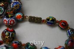 Vintage Murano Millefiori Italian Multicolor Glass Bead Necklace From 29,5'