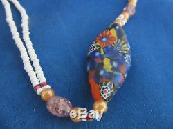 Vintage Murano Millefiori Italian glass Beaded necklace & Pendant with Tassel
