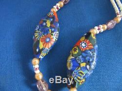 Vintage Murano Millefiori Italian glass Beaded necklace & Pendant with Tassel