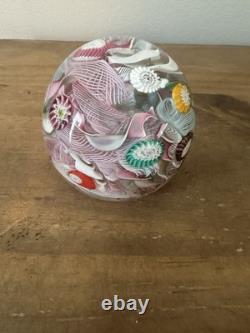 Vintage Murano Millefiori Latticino Art Glass Paperweight 2.5t 2.5w