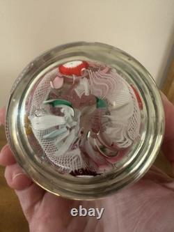 Vintage Murano Millefiori Latticino Art Glass Paperweight 2.5t 2.5w