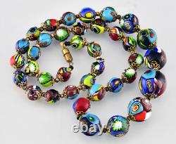 Vintage Murano Millefiori Moretti Venetian Glass Graduated Necklace 1970's