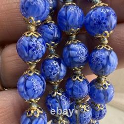 Vintage Murano Millefiori Necklace Glass Beaded Cobalt Blue 25