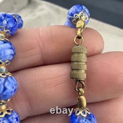 Vintage Murano Millefiori Necklace Glass Beaded Cobalt Blue 25