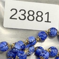Vintage Murano Millefiori Necklace Glass Beaded Cobalt Blue 25