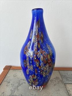 Vintage Murano Millefiori Vase Italy Art Glass Blue Multi Colored Heavy