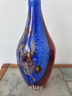 Vintage Murano Millefiori Vase Italy Art Glass Blue Multi Colored Heavy Vintage Murano Millefiori Vase Italy Art Glass Blue Multi Colored Heavy
