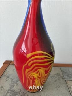 Vintage Murano Millefiori Vase Italy Art Glass Blue Multi Colored Heavy