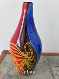 Vintage Murano Millefiori Vase Italy Art Glass Blue Multi Colored Heavy
