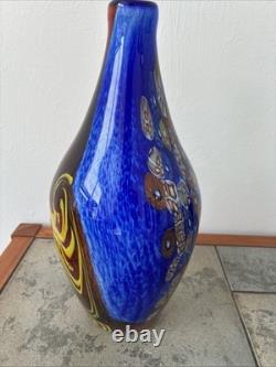 Vintage Murano Millefiori Vase Italy Art Glass Blue Multi Colored Heavy