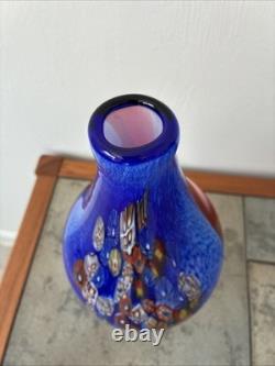 Vintage Murano Millefiori Vase Italy Art Glass Blue Multi Colored Heavy