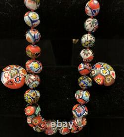 Vintage Murano Millefiori Venetian Art Glass Round Bead Necklace & Earring Set