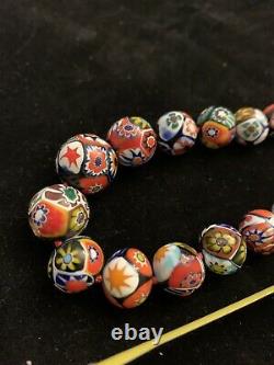 Vintage Murano Millefiori Venetian Art Glass Round Bead Necklace & Earring Set