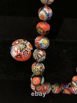 Vintage Murano Millefiori Venetian Art Glass Round Bead Necklace & Earring Set