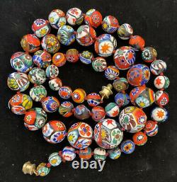 Vintage Murano Millefiori Venetian Art Glass Round Bead Necklace & Earring Set