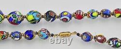 Vintage Murano Moretti Millefiori Venetian Glass Graduated Necklace 1970's