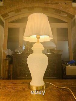 Vintage Murano Mottled White Glass Table Lamp, Mid Century Italian Glass