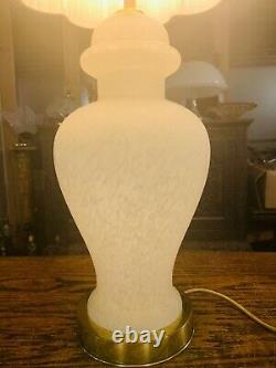 Vintage Murano Mottled White Glass Table Lamp, Mid Century Italian Glass