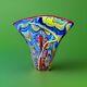 Vintage Murano Multicolor Hand blown Millefiori Italian Glass Fan Vase Read